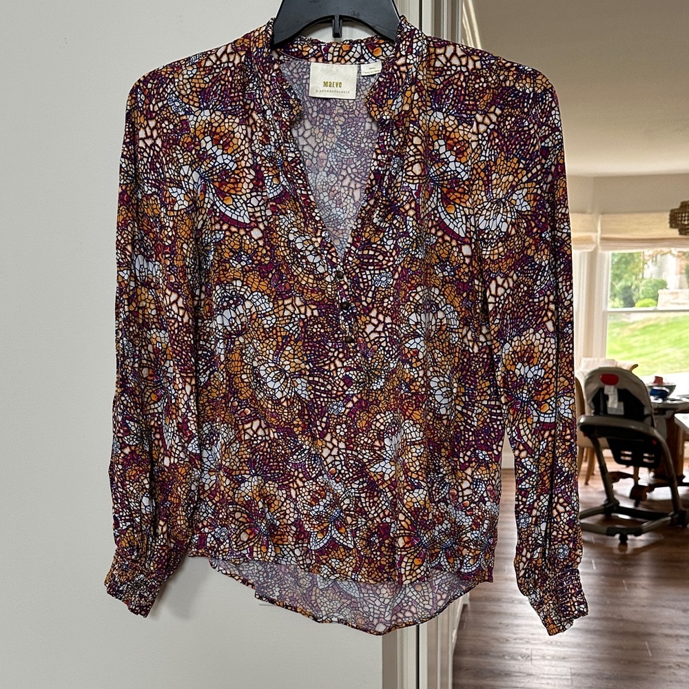 Maeve by Anthropologie size small blouse, purple, orange colors